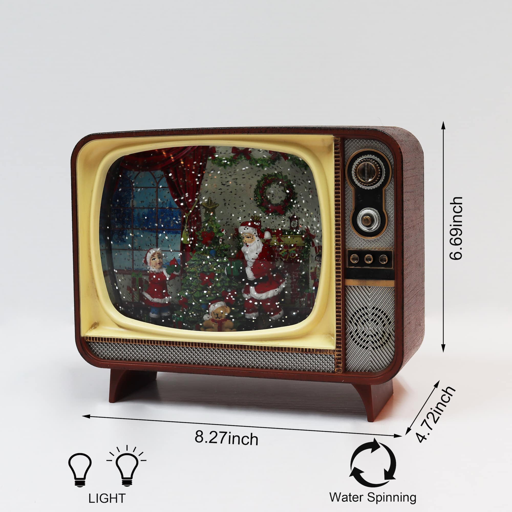7" Brown Retro TV with Santa Scene